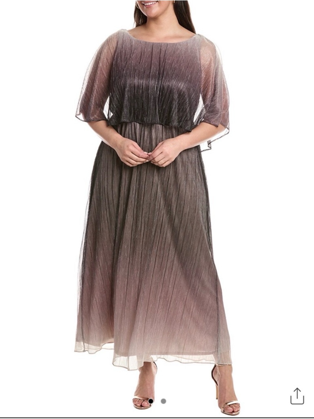 Maison Tara Taupe-to-Mauve Ombre Maxi Dress with Sheer Cape